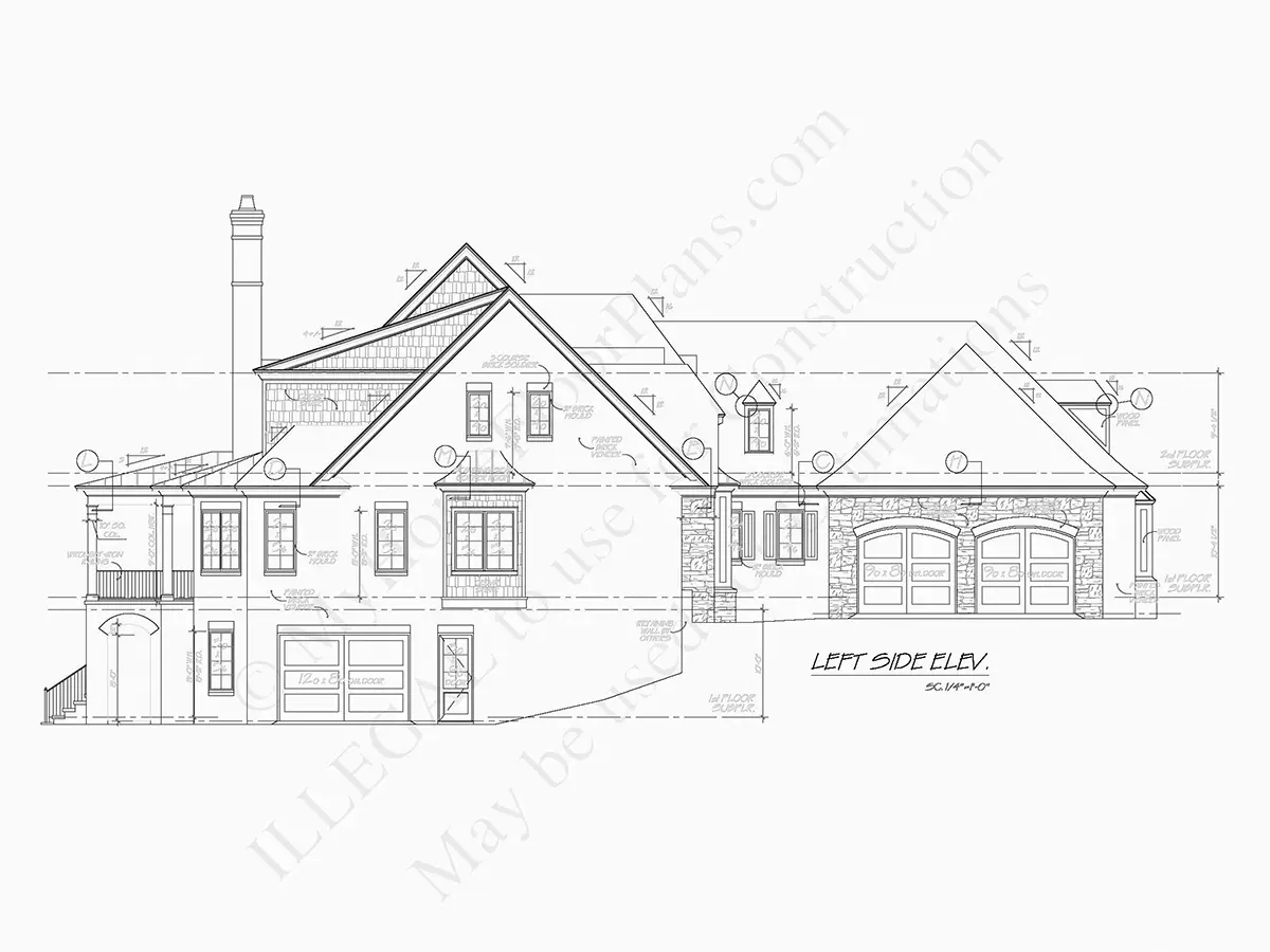 Exterior Elevations 6 – 1.5-Story House Plan with Basement 4547 ft²: 3 Beds, Home Office, 4 Baths, Open Floor Plan, 3-Car Garage — 77707R