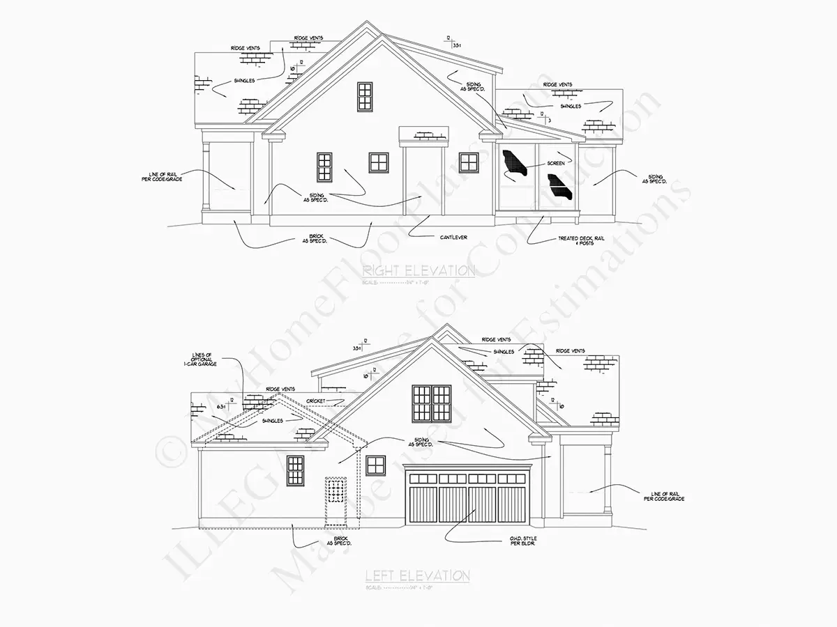 Exterior Elevations 18 – 1.5-Story House Plan 2879 ft²: 4 Beds, 3.5 Baths, Open Floor Plan, 3-Car Garage — 27410R