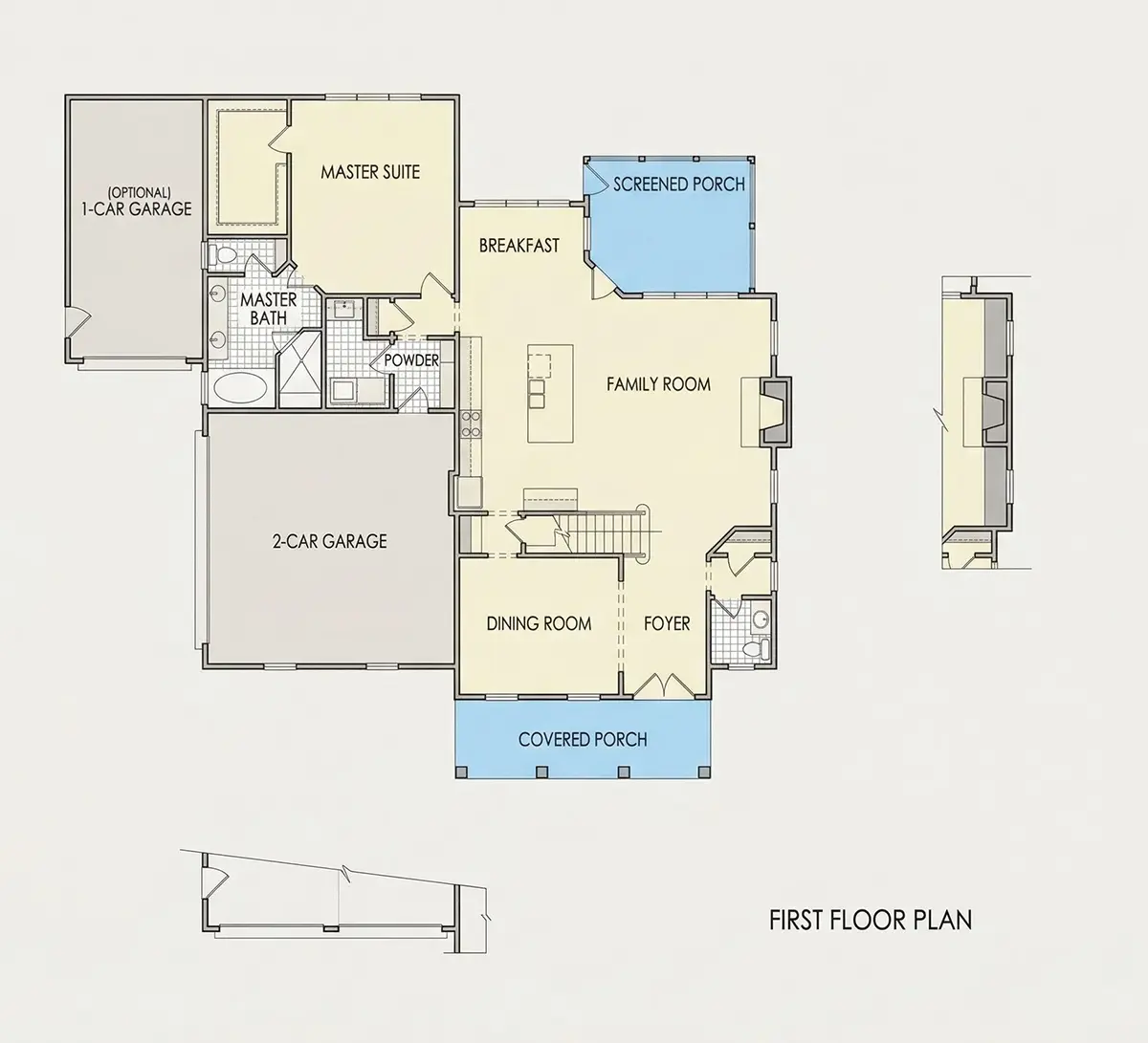 Main Floor 19 – 1.5-Story House Plan 2879 ft²: 4 Beds, 3.5 Baths, Open Floor Plan, 3-Car Garage — 27410R