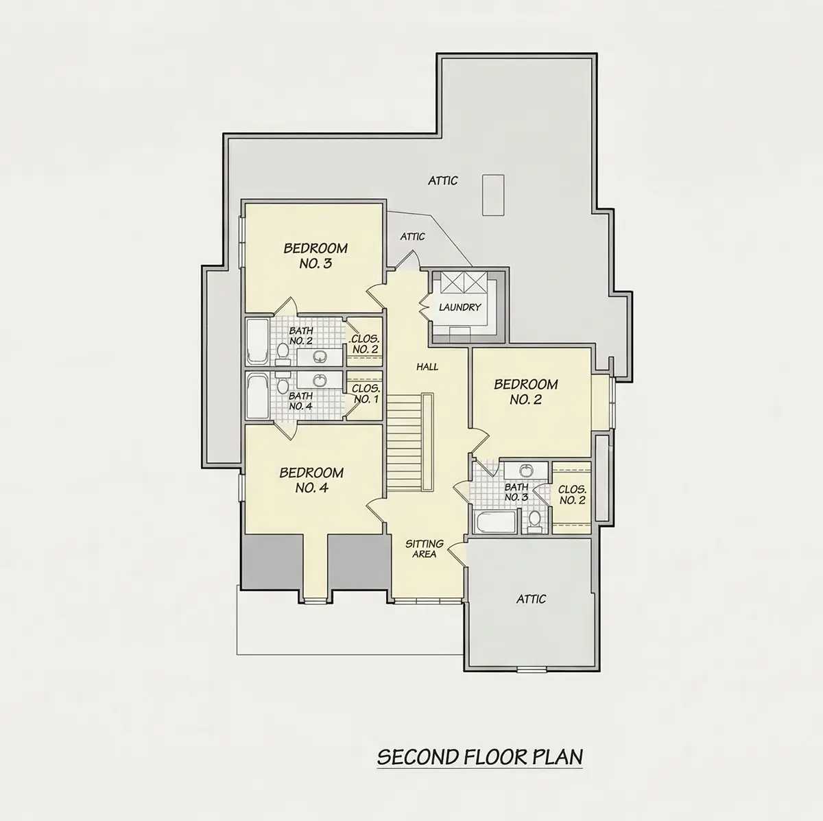 Second Floor 9 – 1.5-Story House Plan with Basement 3175 ft²: 4 Beds, Home Office, 5.5 Baths, Open Floor Plan, 2-Car Garage — 70856R