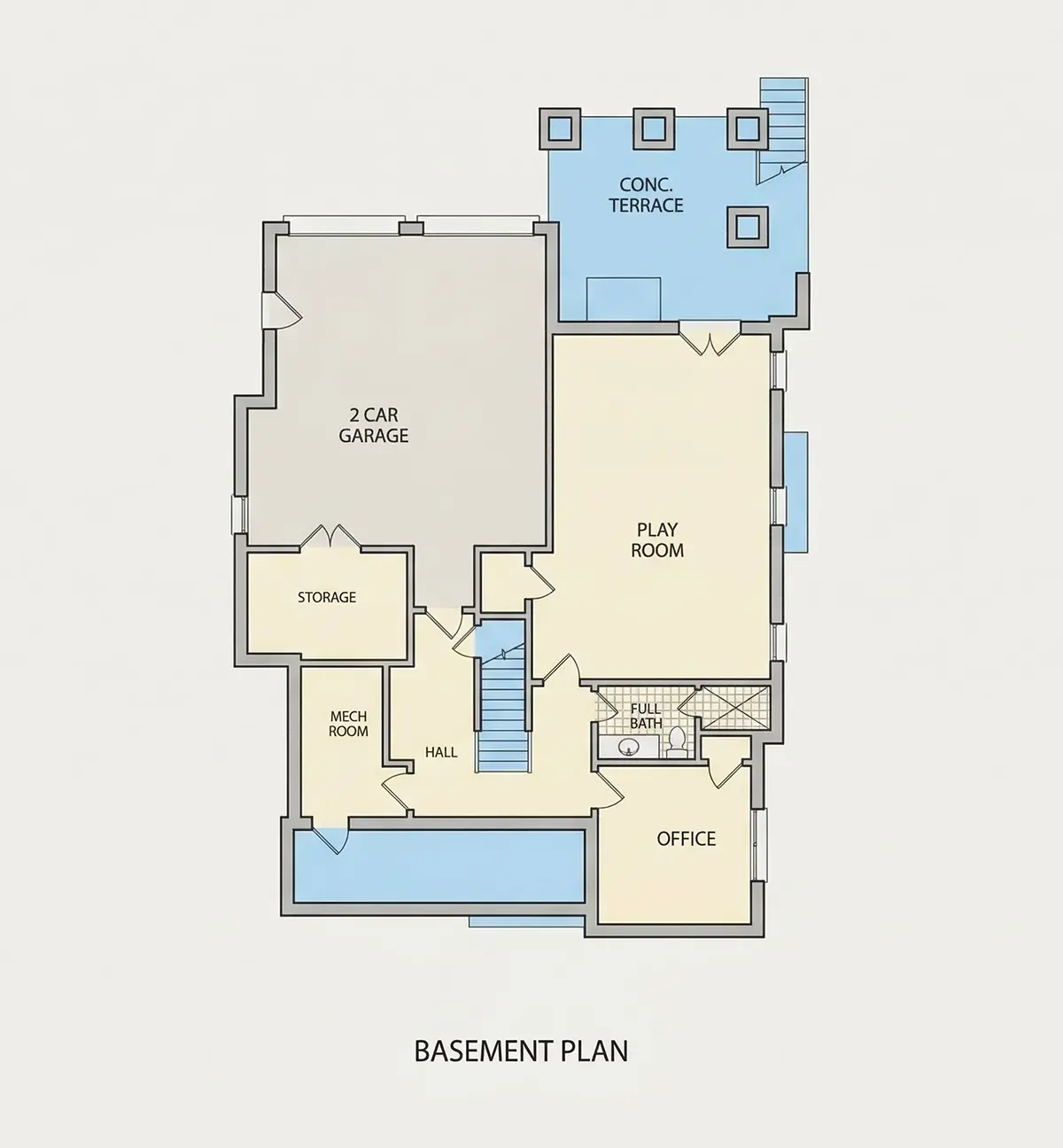 Basement 7 – 1.5-Story House Plan with Basement 3175 ft²: 4 Beds, Home Office, 5.5 Baths, Open Floor Plan, 2-Car Garage — 70856R