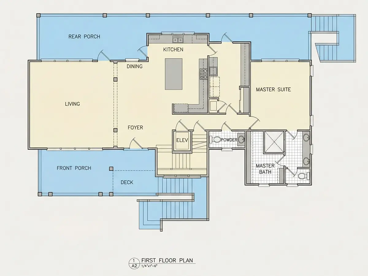 Main Floor 9 – 3-Story House Plan 3670 ft²: 5 Beds, 5.5 Baths, Open Floor Plan, 1-Car Garage — 96890R