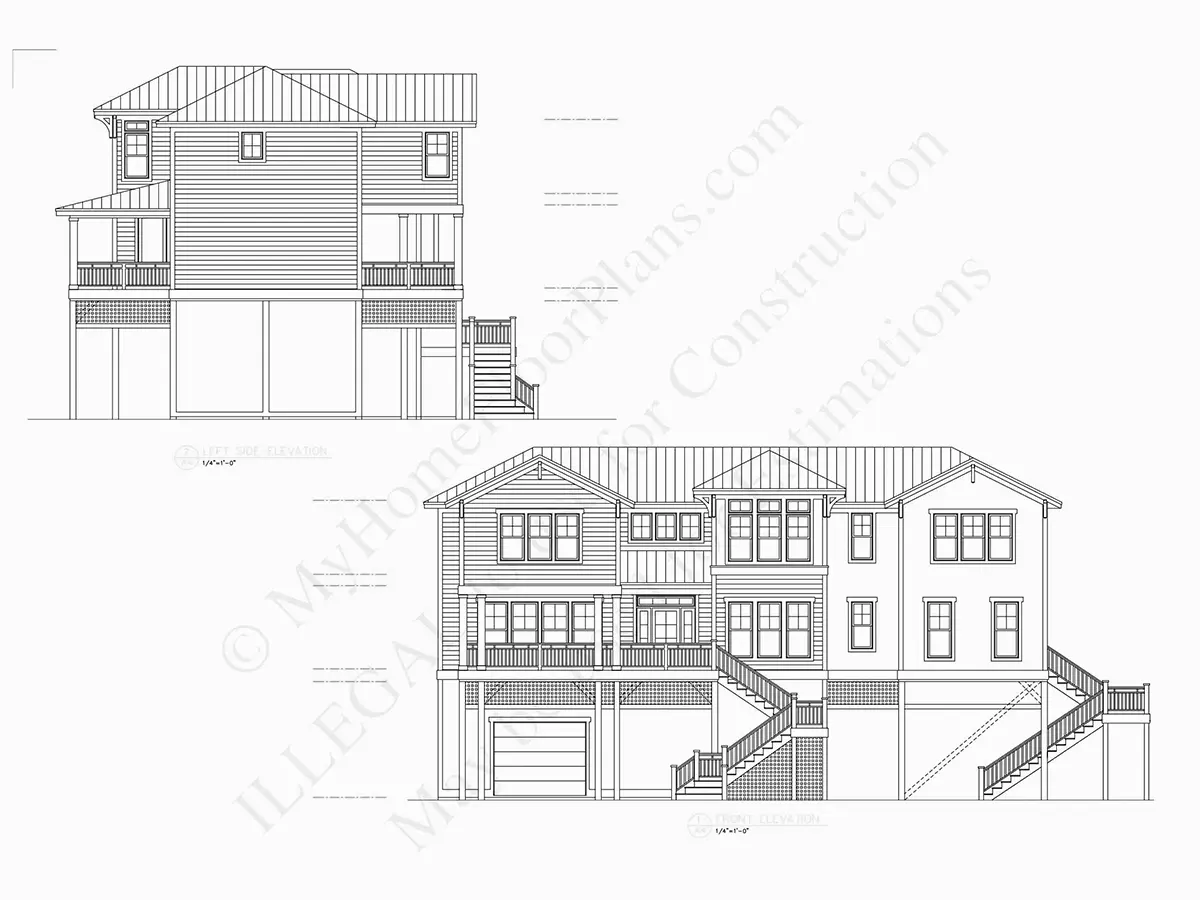 Exterior Elevations 6 – 3-Story House Plan 3670 ft²: 5 Beds, 5.5 Baths, Open Floor Plan, 1-Car Garage — 96890R