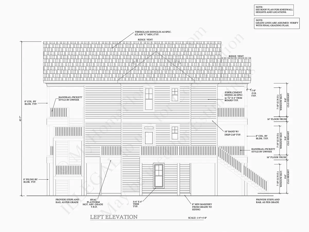 Exterior Elevations 8 – 3-Story House Plan 5200 ft²: 3 Beds, Home Office, 3 Baths, Open Floor Plan, 4-Car Garage — 15834R