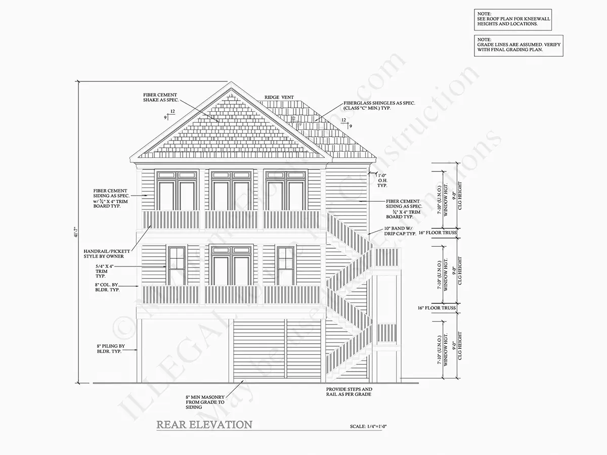Exterior Elevations 7 – 3-Story House Plan 5200 ft²: 3 Beds, Home Office, 3 Baths, Open Floor Plan, 4-Car Garage — 15834R