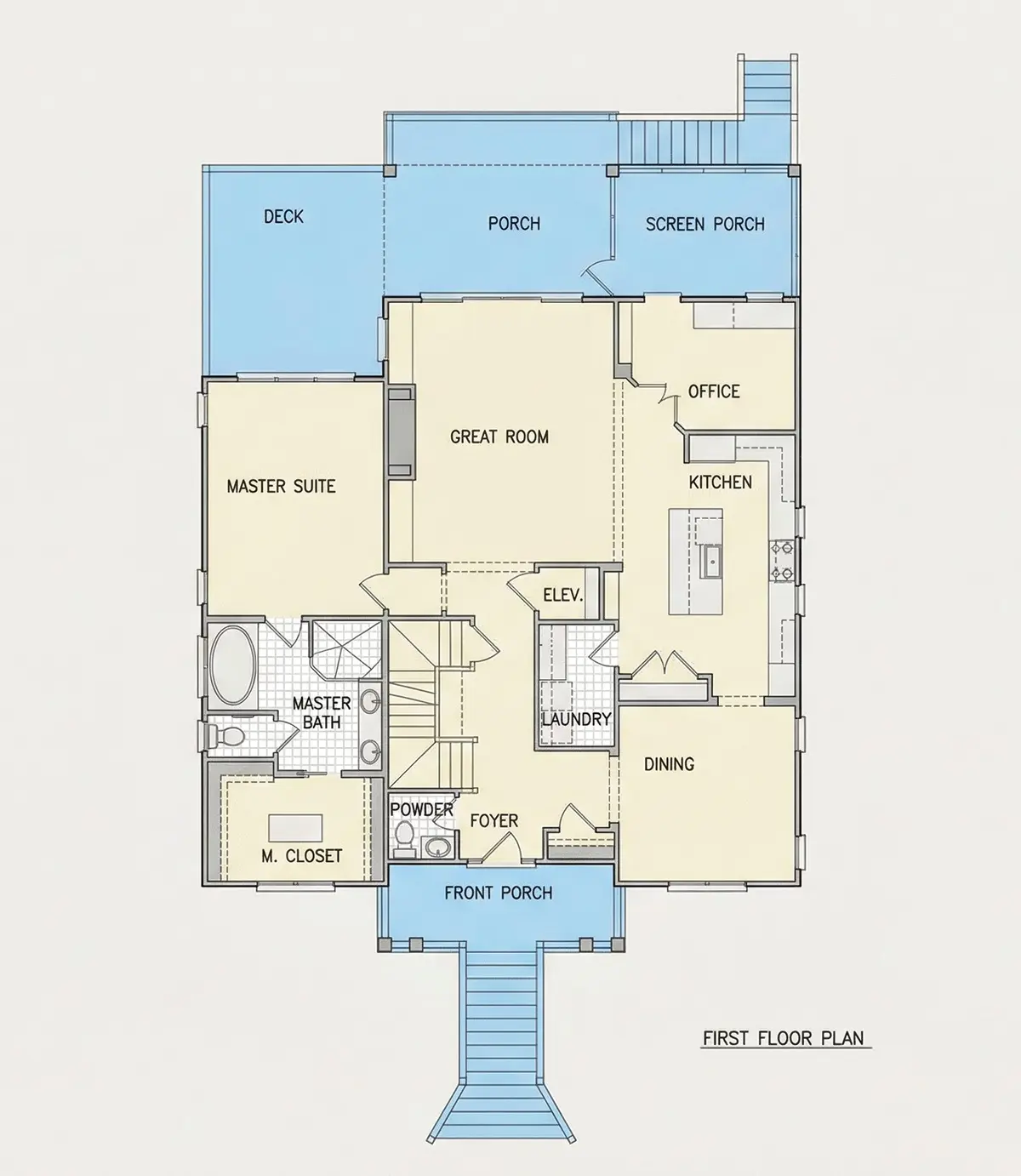 Main Floor 25 – 3-Story House Plan 3291 ft²: 4 Beds, Home Office, 4.5 Baths, Open Floor Plan, 4-Car Garage — 47749R