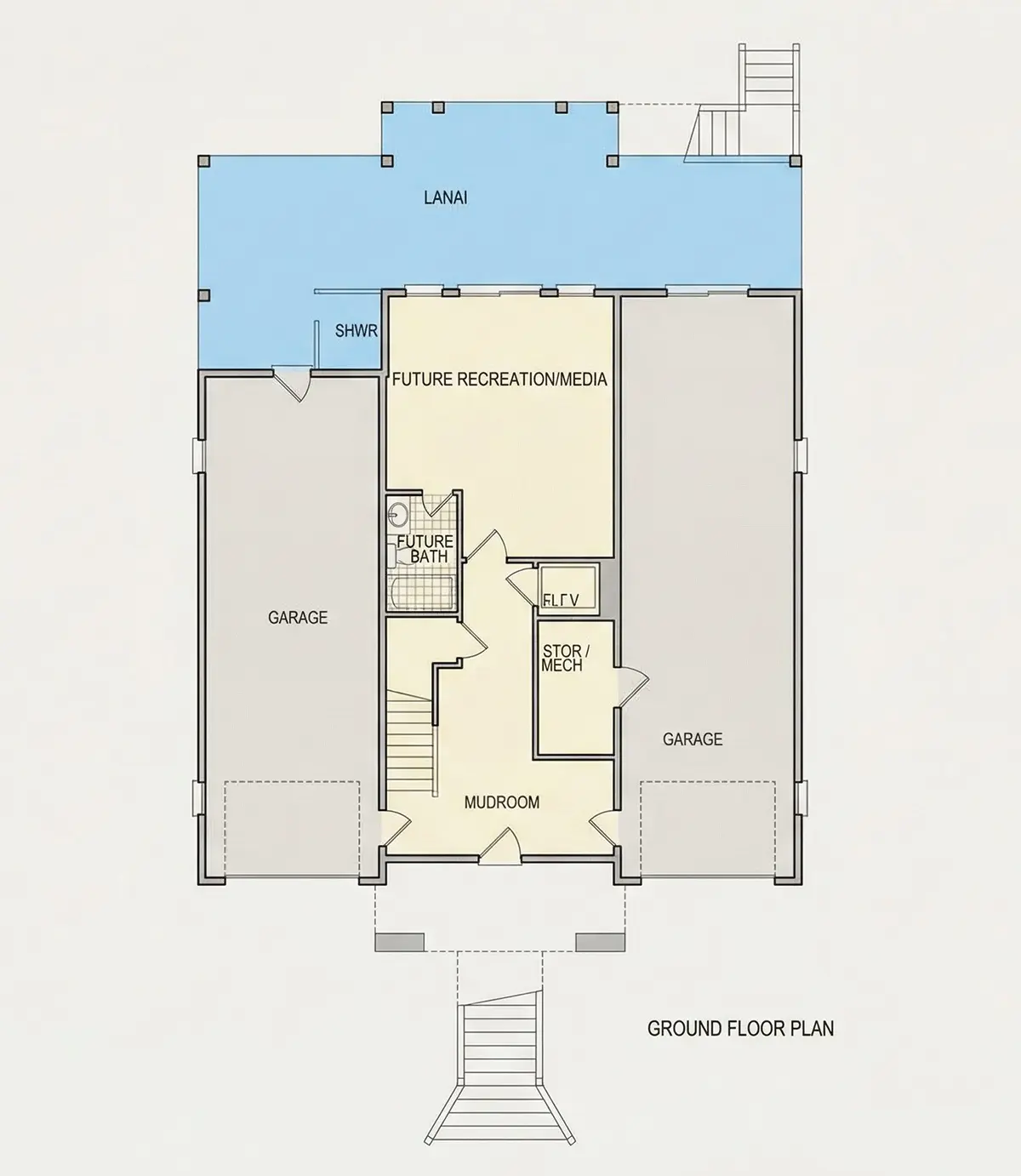 Basement 24 – 3-Story House Plan 3291 ft²: 4 Beds, Home Office, 4.5 Baths, Open Floor Plan, 4-Car Garage — 47749R