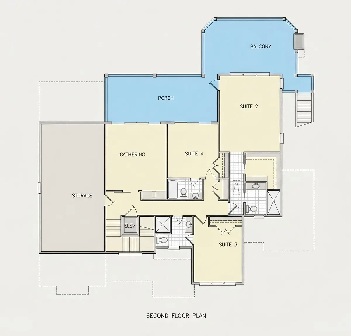 Second Floor 10 – 3-Story House Plan 4222 ft²: 4 Beds, Home Office, 5.5 Baths, Open Floor Plan, 4-Car Garage — 81508R