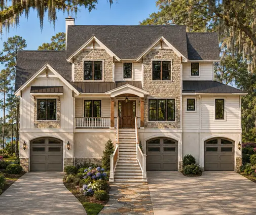 Thumbnail 1 – 3-Story House Plan 4222 ft²: 4 Beds, Home Office, 5.5 Baths, Open Floor Plan, 4-Car Garage — 81508R