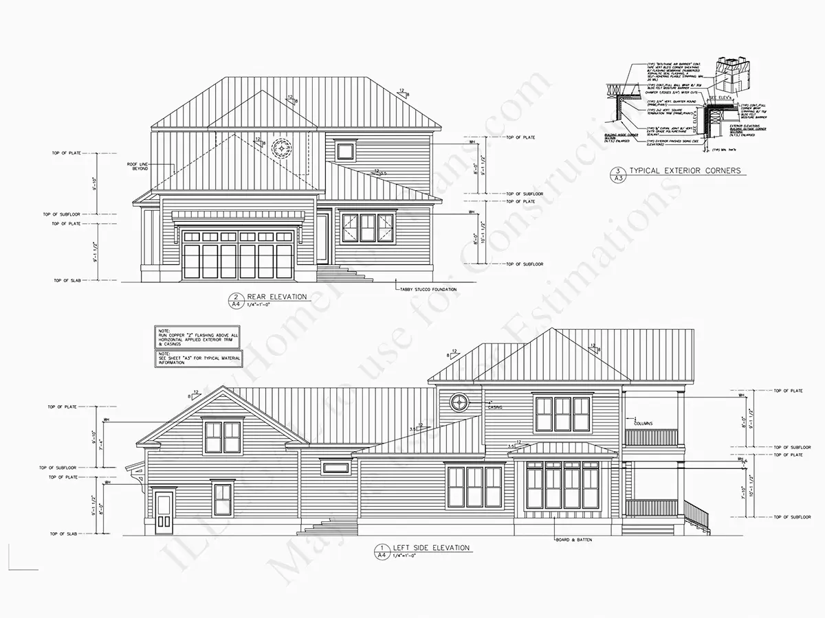 Exterior Elevations 10 – 2-Story House Plan 4264 ft²: 3 Beds, 4.5 Baths, Open Floor Plan, 2-Car Garage — 68310R