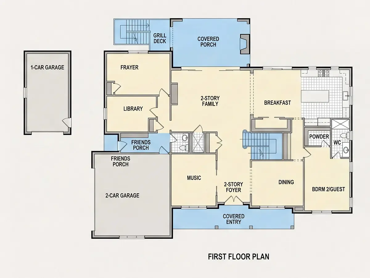 Main Floor 11 – 2-Story House Plan with Basement 6952 ft²: 6 Beds, Home Office, 6 Baths, Open Floor Plan, 3-Car Garage — 35577R