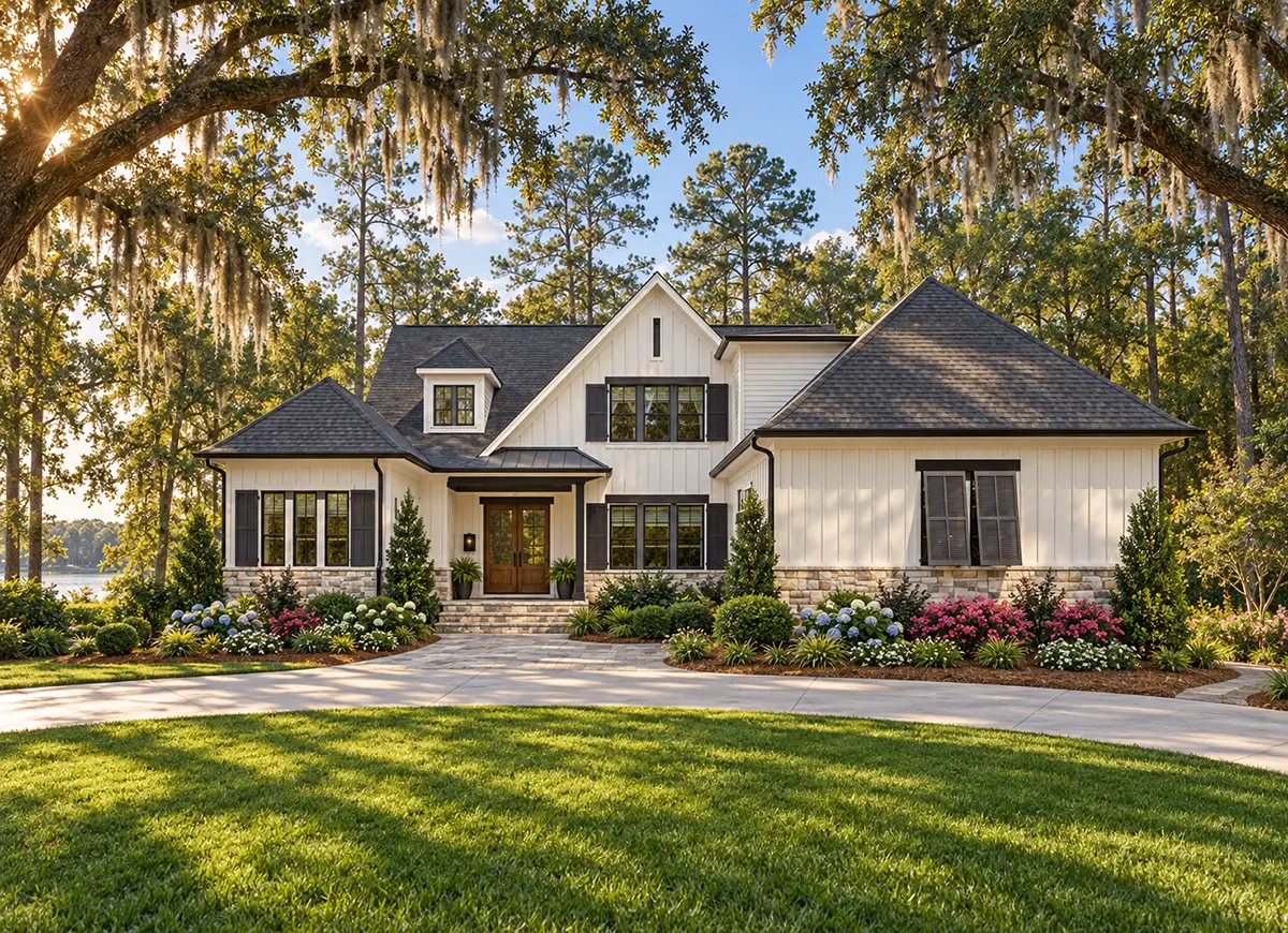 Main Images 2 – 1.5-Story House Plan 4282 ft²: 4 Beds, Home Office, 4.5 Baths, Open Floor Plan, 2-Car Garage — 43606R