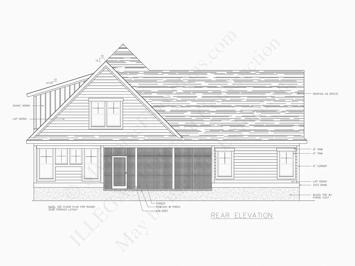 Exterior Elevations 7 – 1.5-Story House Plan 2823 ft²: 3 Beds, 3.5 Baths, Open Floor Plan, 2-Car Garage — 39612R