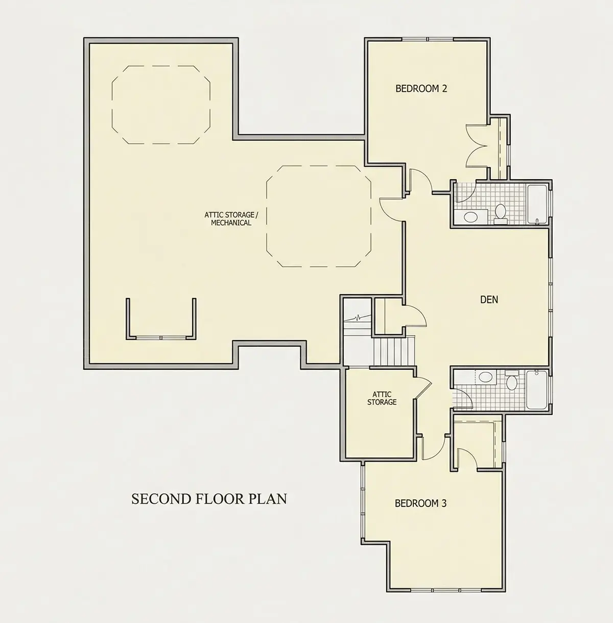 Second Floor 10 – 1.5-Story House Plan 2823 ft²: 3 Beds, 3.5 Baths, Open Floor Plan, 2-Car Garage — 39612R