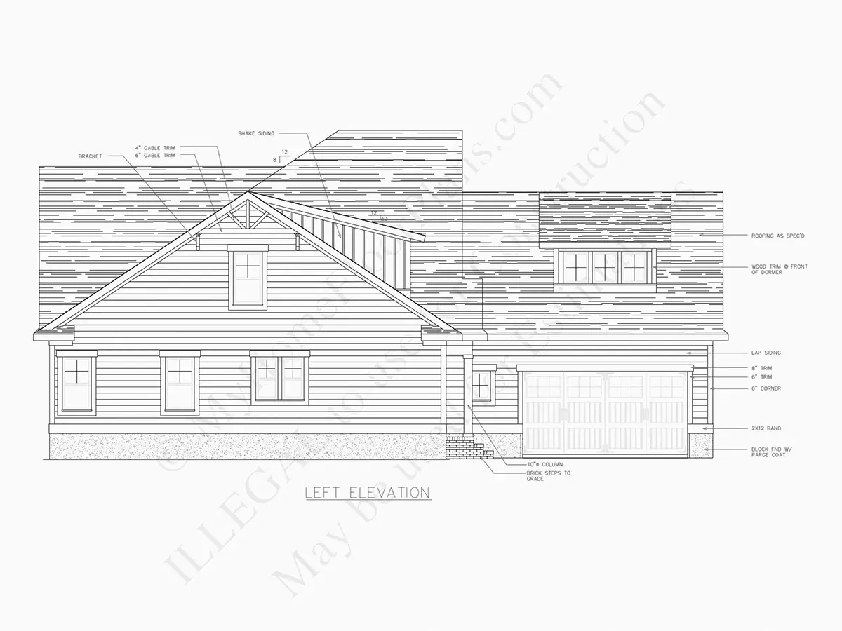 Exterior Elevations 8 – 1.5-Story House Plan 2823 ft²: 3 Beds, 3.5 Baths, Open Floor Plan, 2-Car Garage — 39612R