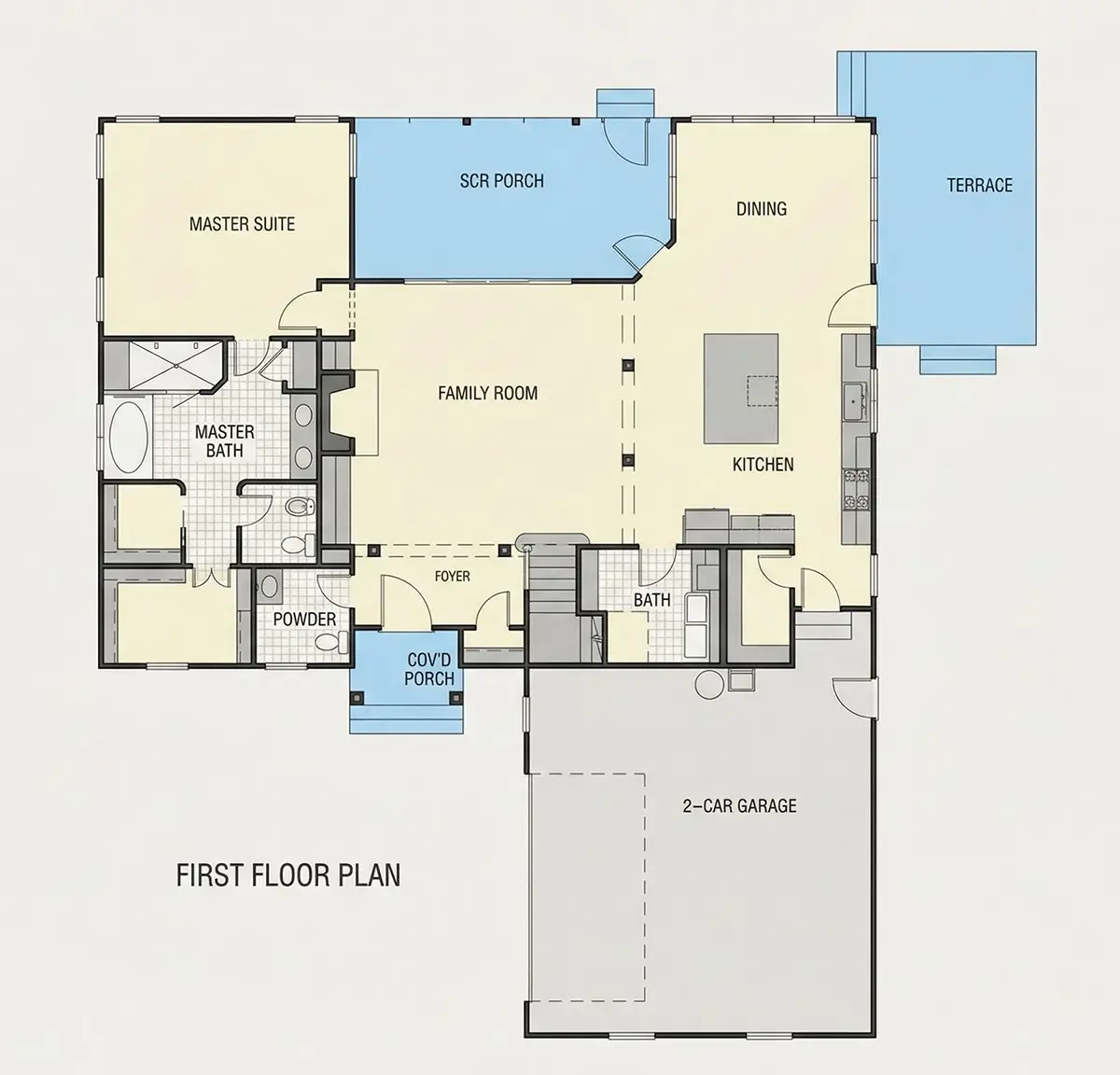 Main Floor 9 – 1.5-Story House Plan 2823 ft²: 3 Beds, 3.5 Baths, Open Floor Plan, 2-Car Garage — 39612R