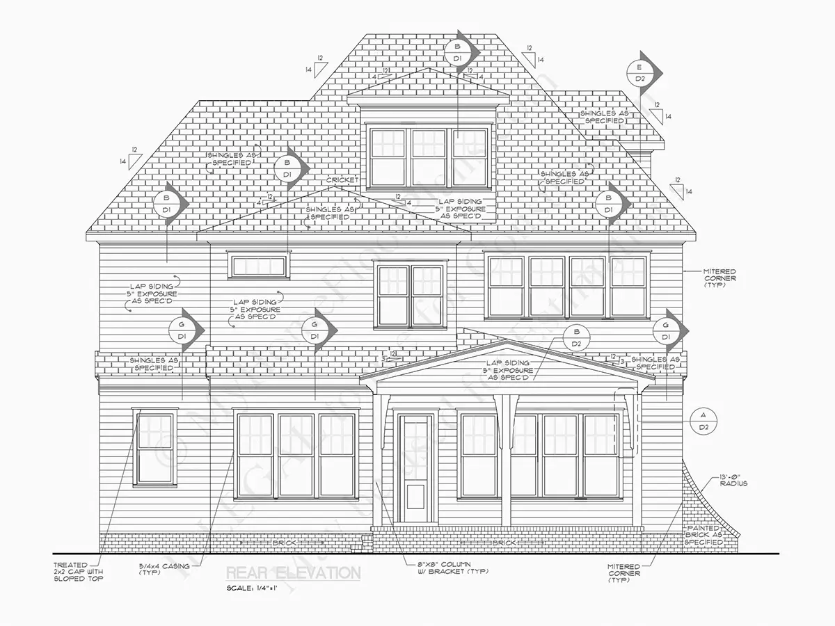 Exterior Elevations 19 – 2-Story House Plan 4400 ft²: 5 Beds, 5.5 Baths, Open Floor Plan, without Garage — 30387R