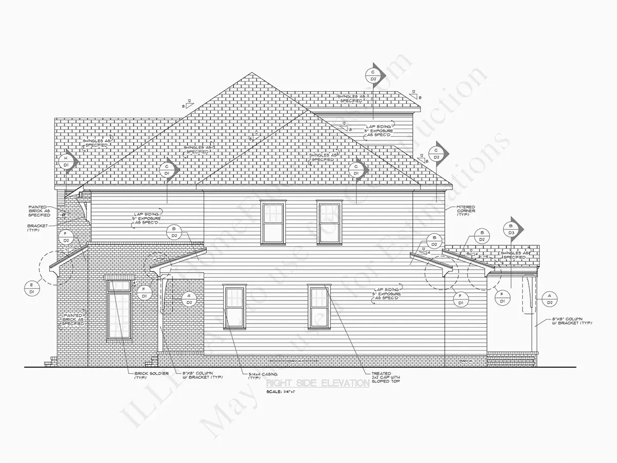 Exterior Elevations 18 – 2-Story House Plan 4400 ft²: 5 Beds, 5.5 Baths, Open Floor Plan, without Garage — 30387R
