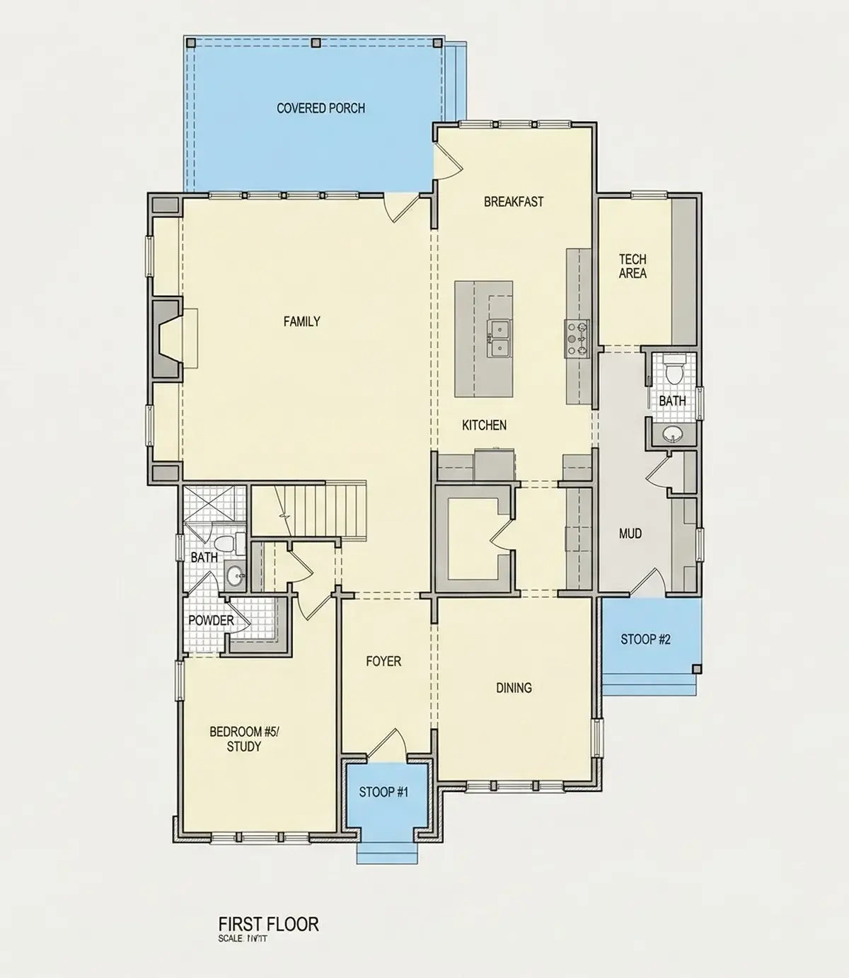 Main Floor 21 – 2-Story House Plan 4400 ft²: 5 Beds, 5.5 Baths, Open Floor Plan, without Garage — 30387R