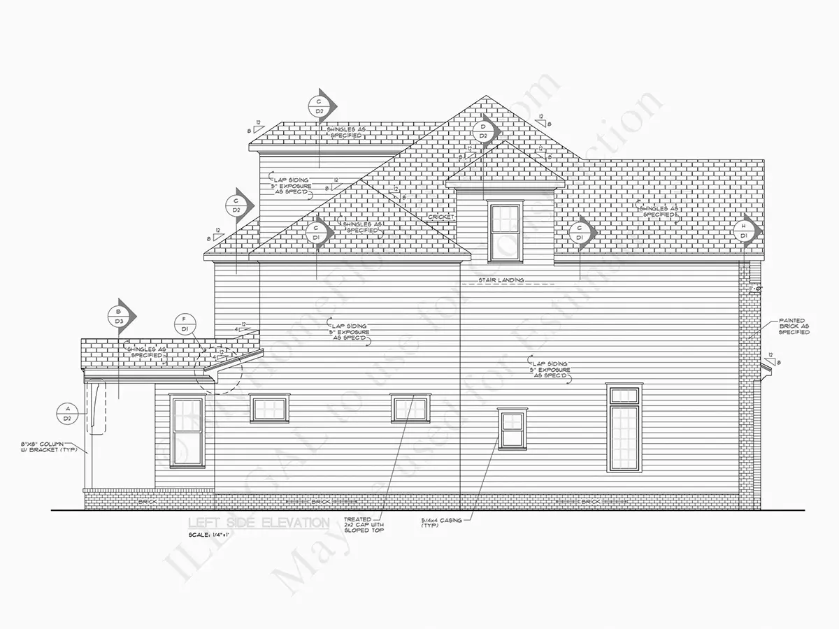 Exterior Elevations 20 – 2-Story House Plan 4400 ft²: 5 Beds, 5.5 Baths, Open Floor Plan, without Garage — 30387R