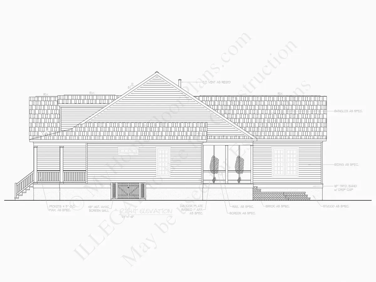 Exterior Elevations 10 – 1.5-Story House Plan 3050 ft²: 2 Beds, Home Office, 3 Baths, Open Floor Plan, 3-Car Garage — 79515R