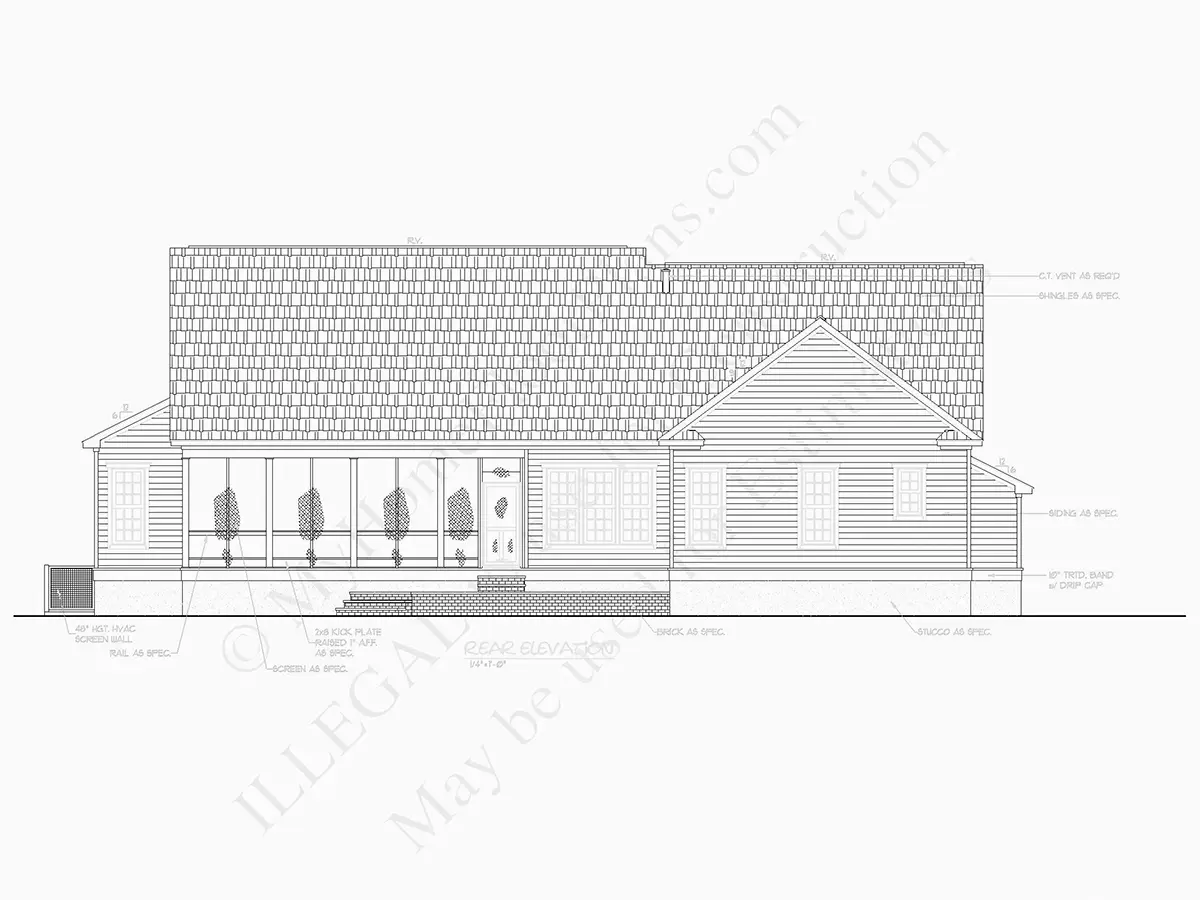Exterior Elevations 8 – 1.5-Story House Plan 3050 ft²: 2 Beds, Home Office, 3 Baths, Open Floor Plan, 3-Car Garage — 79515R