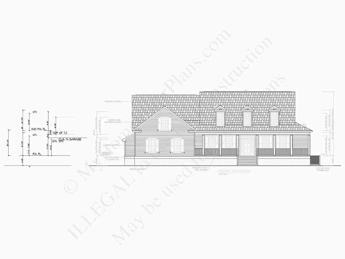 Exterior Elevations 7 – 1.5-Story House Plan 3050 ft²: 2 Beds, Home Office, 3 Baths, Open Floor Plan, 3-Car Garage — 79515R