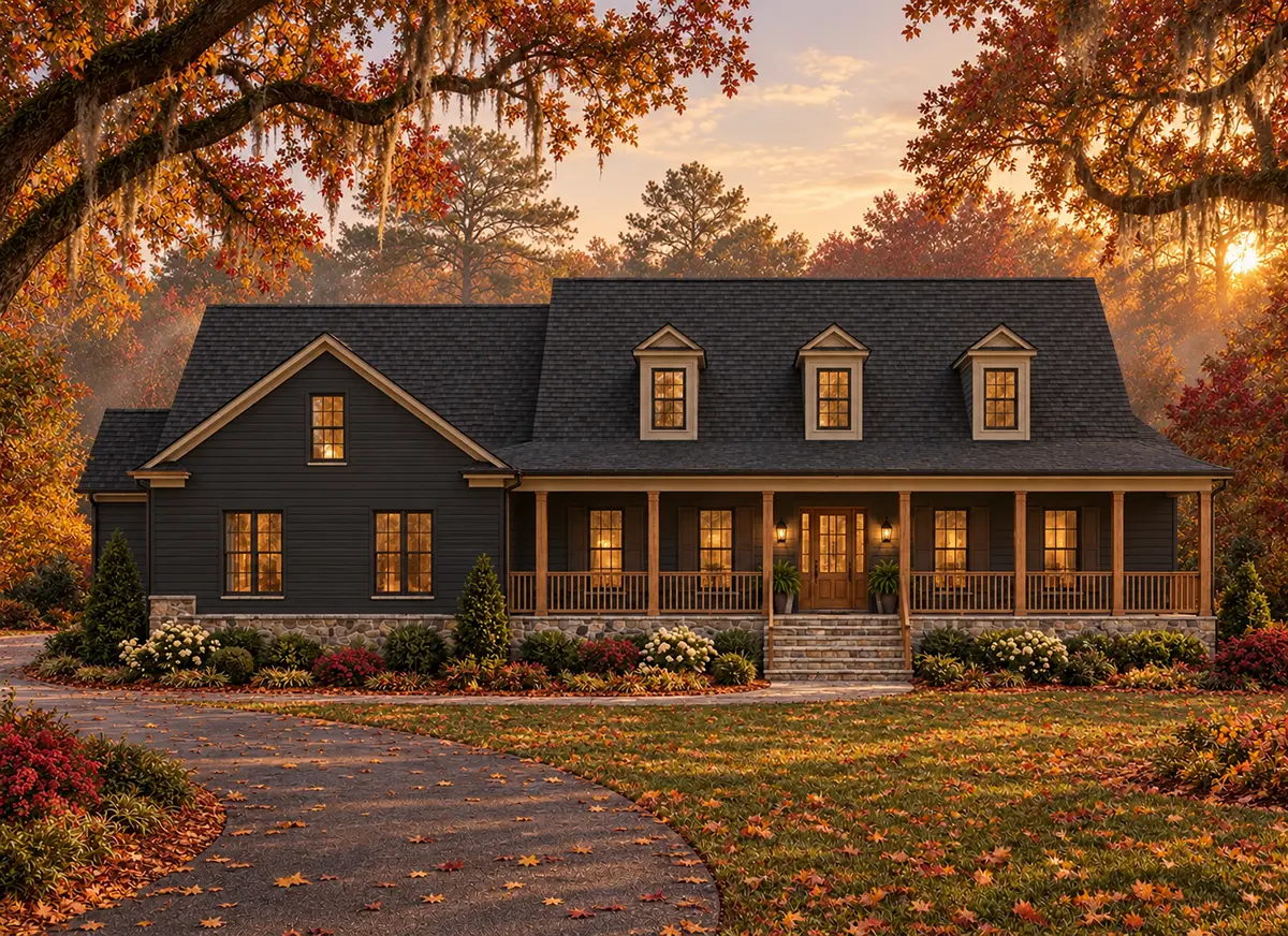 Main Images 3 – 1.5-Story House Plan 3050 ft²: 2 Beds, Home Office, 3 Baths, Open Floor Plan, 3-Car Garage — 79515R