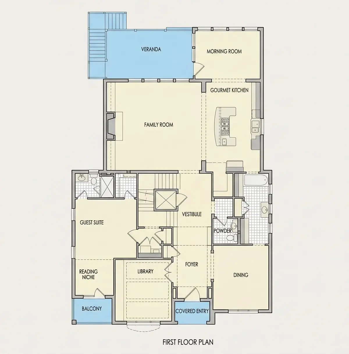 Main Floor 19 – 2-Story House Plan with Basement 5705 ft²: 5 Beds, 5.5 Baths, Open Floor Plan, 2-Car Garage — 26217R