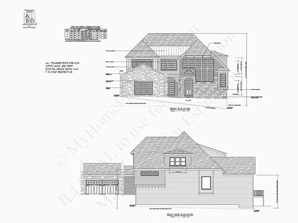 Exterior Elevations 21 – 2-Story House Plan 5152 ft²: 5 Beds, Home Office, 5.5 Baths, Open Floor Plan, 2-Car Garage — 63139R