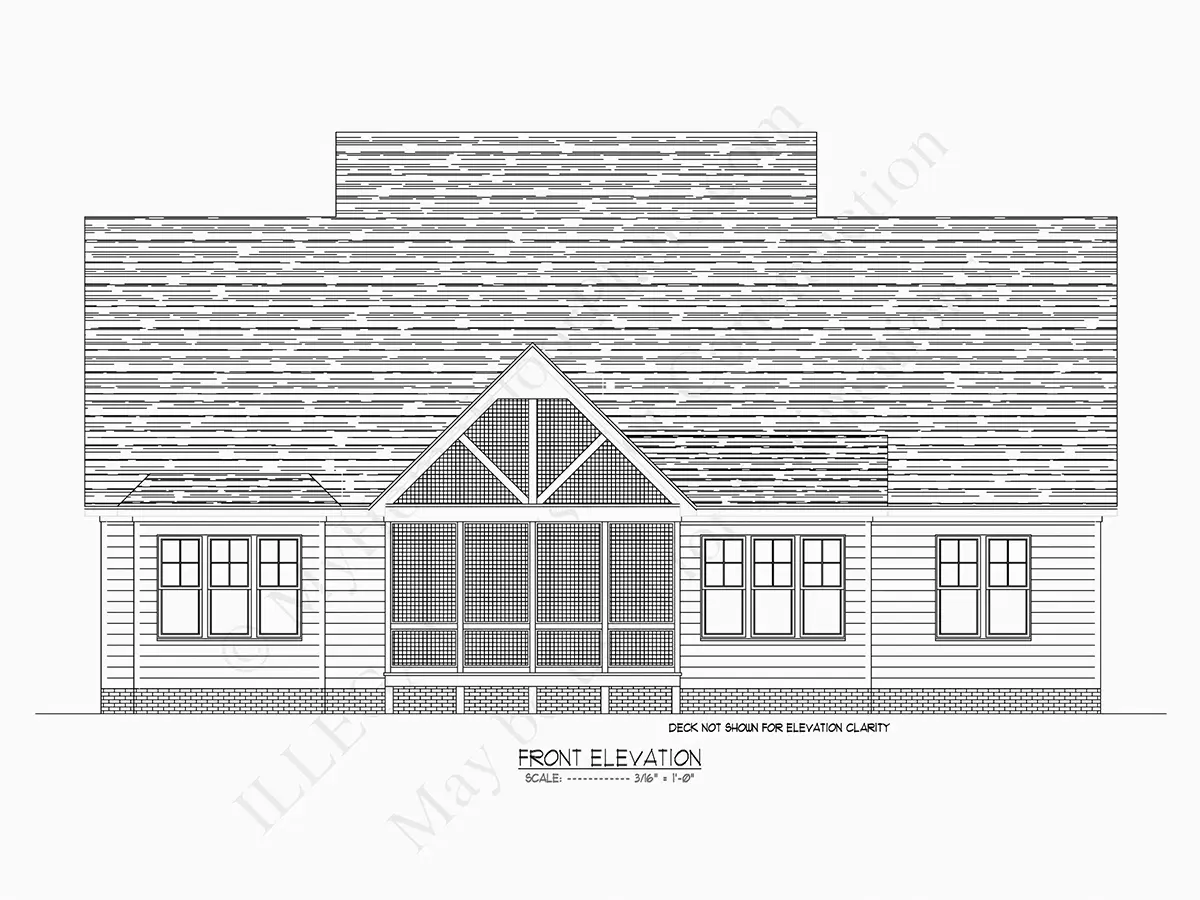 Exterior Elevations 23 – 1.5-Story House Plan 3912 ft²: 5 Beds, 4.5 Baths, Open Floor Plan, 3-Car Garage — 64220R