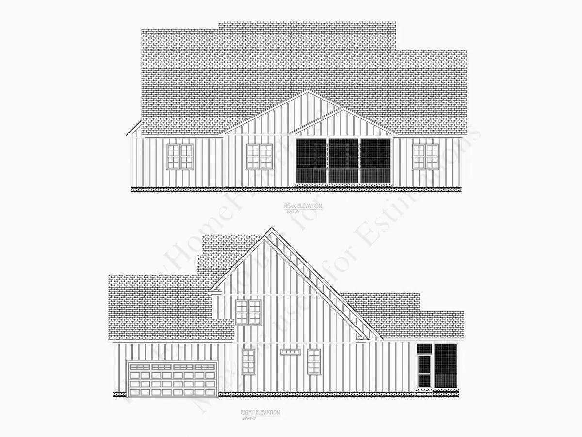 Exterior Elevations 7 – 2-Story House Plan 3744 ft²: 4 Beds, Home Office, 3.5 Baths, Open Floor Plan, 2-Car Garage — 82521R