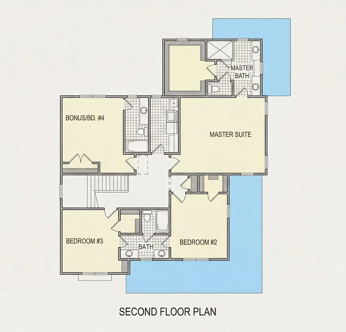 Second Floor 10 – 2-Story House Plan 1765 ft²: 5 Beds, 4.5 Baths, Open Floor Plan, without Garage — 44546R