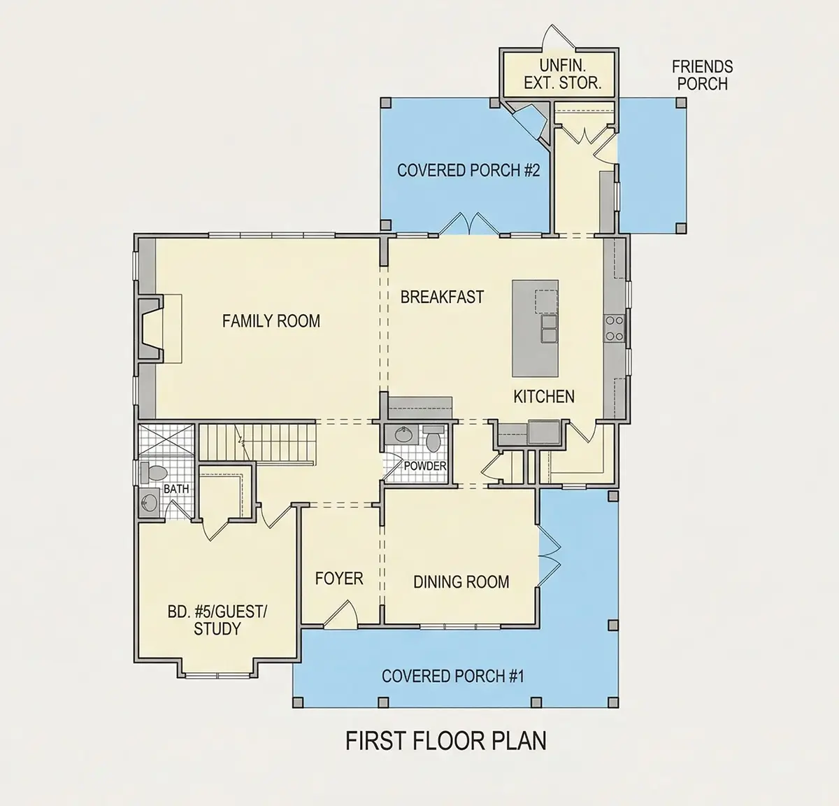 Main Floor 9 – 2-Story House Plan 1765 ft²: 5 Beds, 4.5 Baths, Open Floor Plan, without Garage — 44546R
