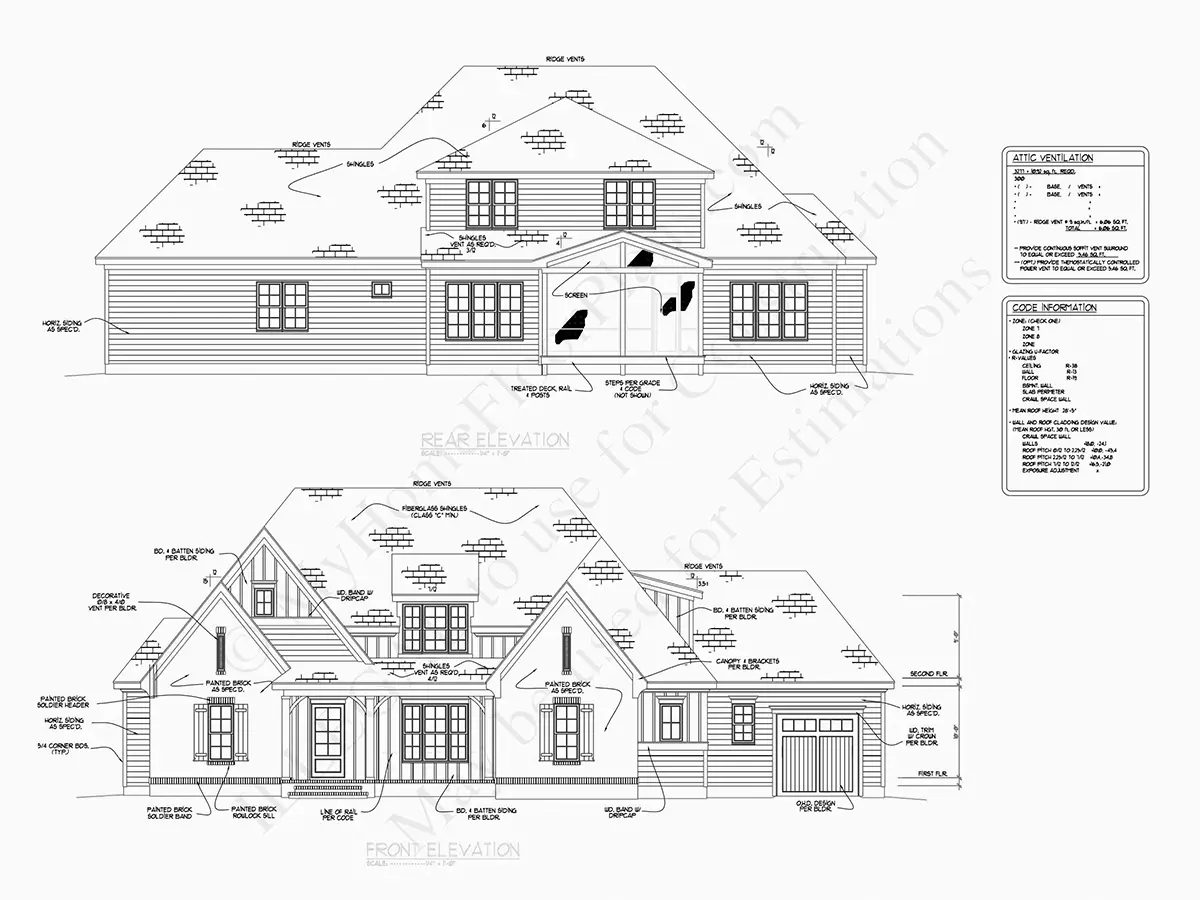 Exterior Elevations 16 – 2-Story House Plan 3103 ft²: 4 Beds, 4.5 Baths, Open Floor Plan, 2-Car Garage — 95174R