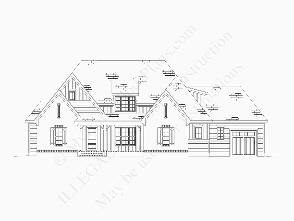 Exterior Elevations 15 – 2-Story House Plan 3103 ft²: 4 Beds, 4.5 Baths, Open Floor Plan, 2-Car Garage — 95174R