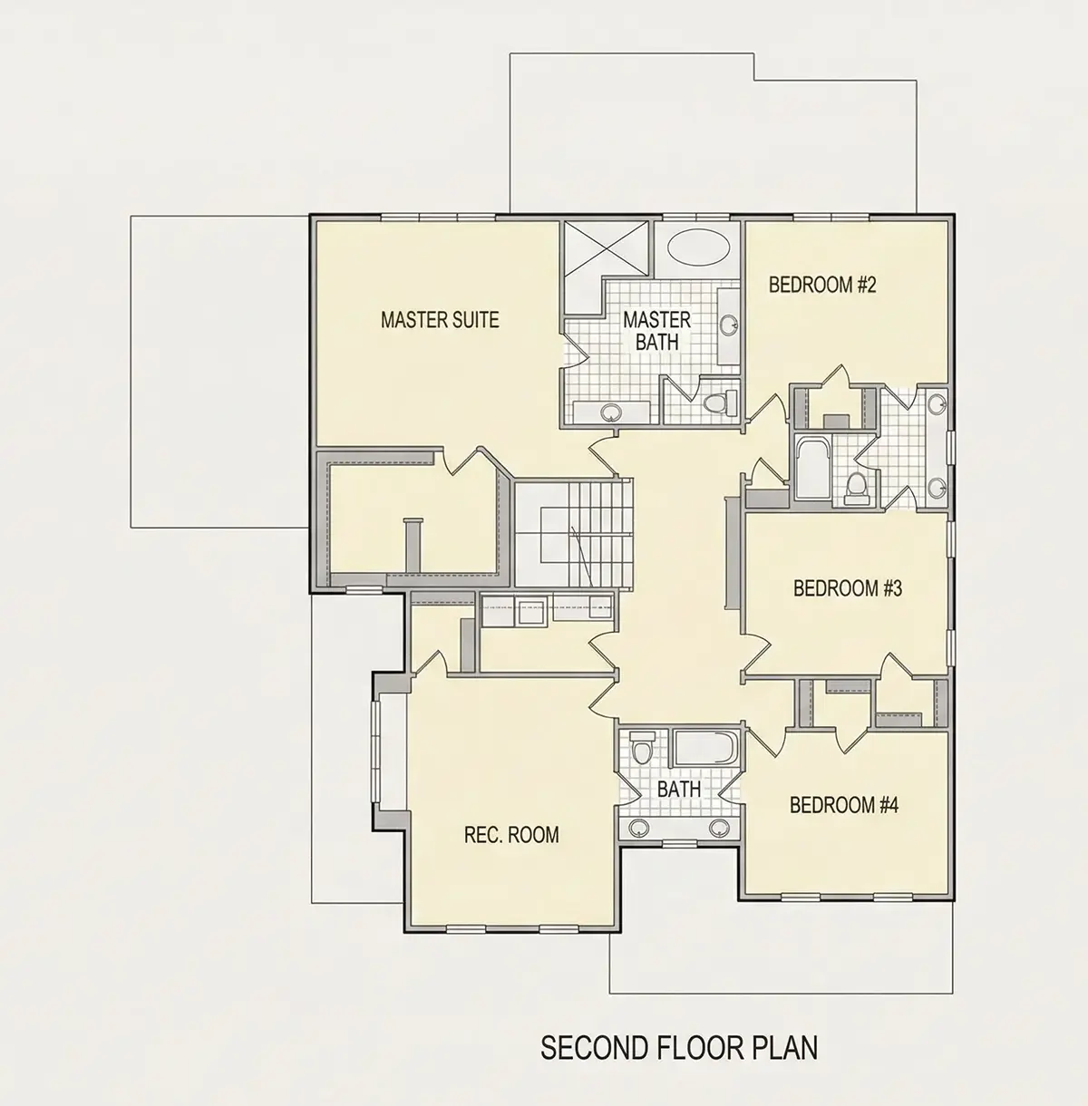 Second Floor 27 – 2-Story House Plan 4886 ft²: 5 Beds, Home Office, 4.5 Baths, Open Floor Plan, 2-Car Garage — 78053R