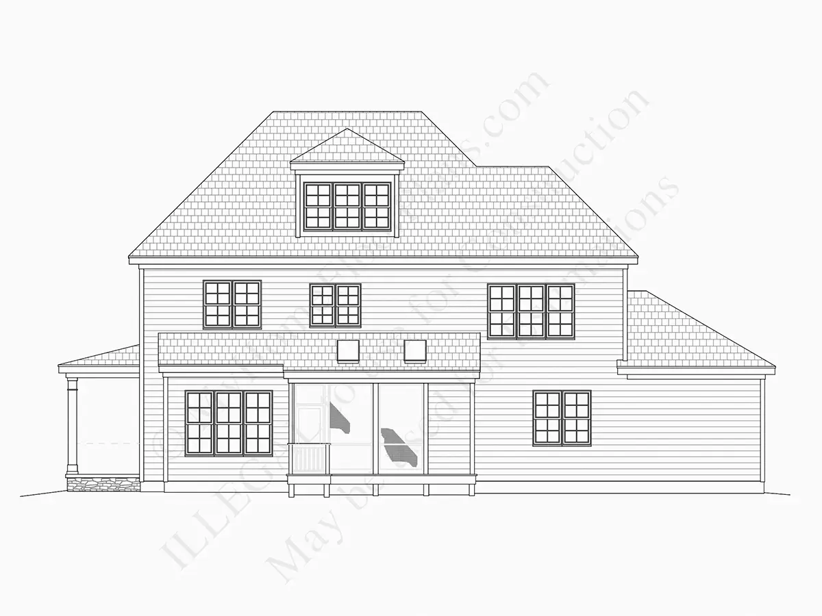 Exterior Elevations 13 – 2-Story House Plan 4886 ft²: 5 Beds, Home Office, 4.5 Baths, Open Floor Plan, 2-Car Garage — 78053R