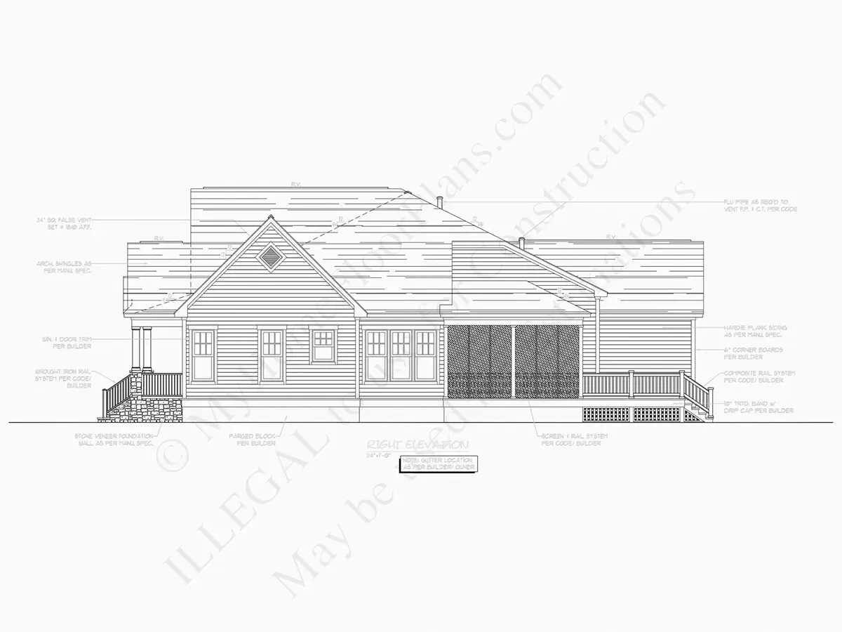 Exterior Elevations 27 – 1.5-Story House Plan 2663 ft²: 3 Beds, 4 Baths, Open Floor Plan, 2-Car Garage — 94736R