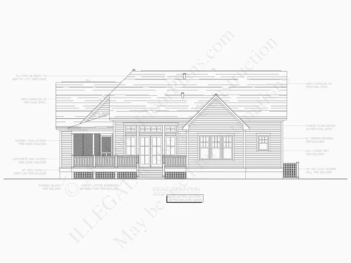 Exterior Elevations 25 – 1.5-Story House Plan 2663 ft²: 3 Beds, 4 Baths, Open Floor Plan, 2-Car Garage — 94736R