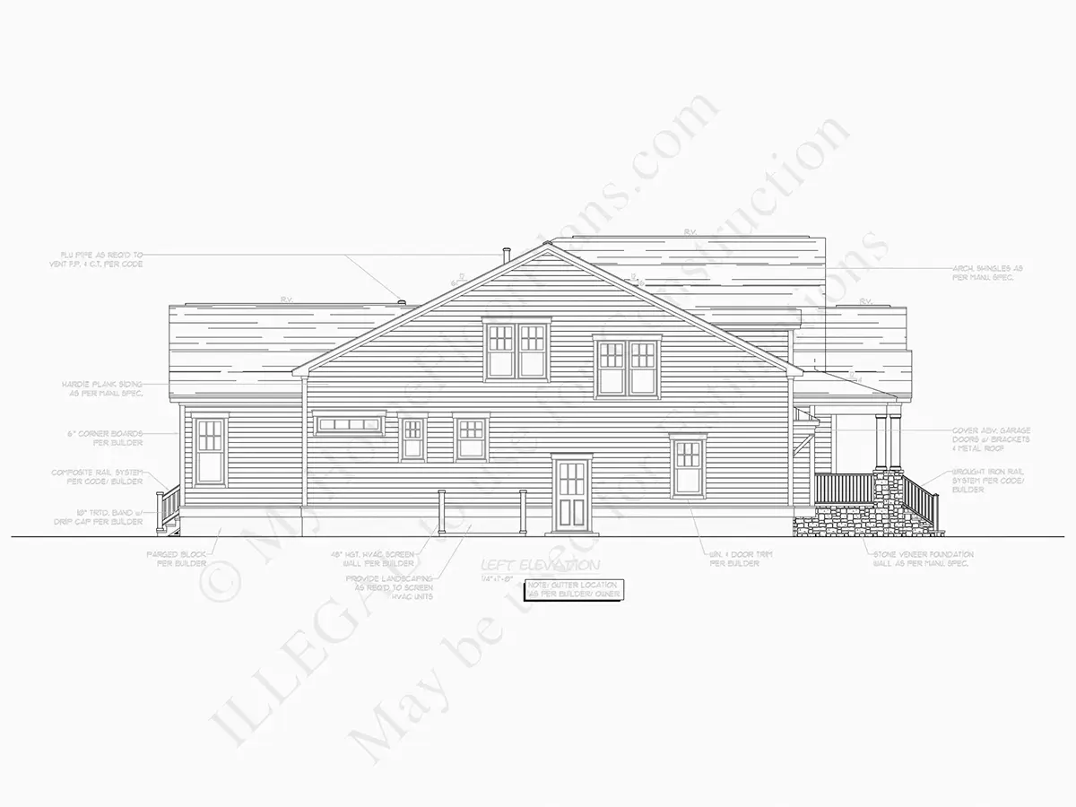 Exterior Elevations 26 – 1.5-Story House Plan 2663 ft²: 3 Beds, 4 Baths, Open Floor Plan, 2-Car Garage — 94736R