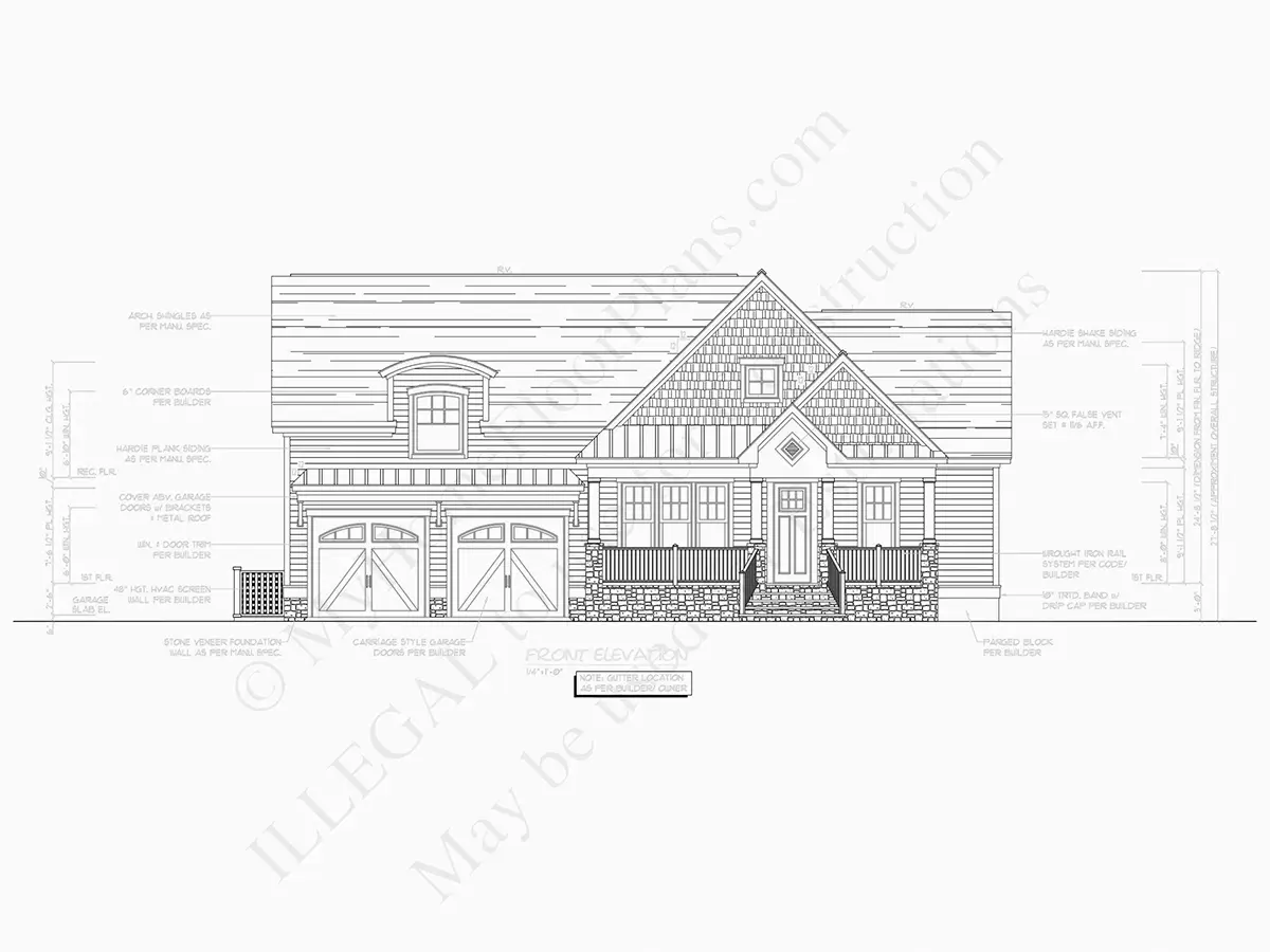 Exterior Elevations 24 – 1.5-Story House Plan 2663 ft²: 3 Beds, 4 Baths, Open Floor Plan, 2-Car Garage — 94736R
