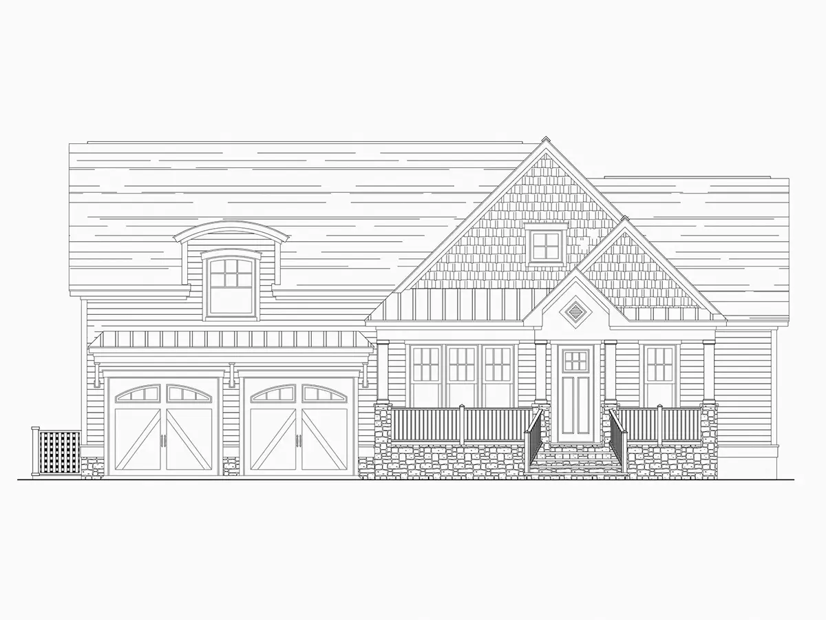 Exterior Elevations 23 – 1.5-Story House Plan 2663 ft²: 3 Beds, 4 Baths, Open Floor Plan, 2-Car Garage — 94736R