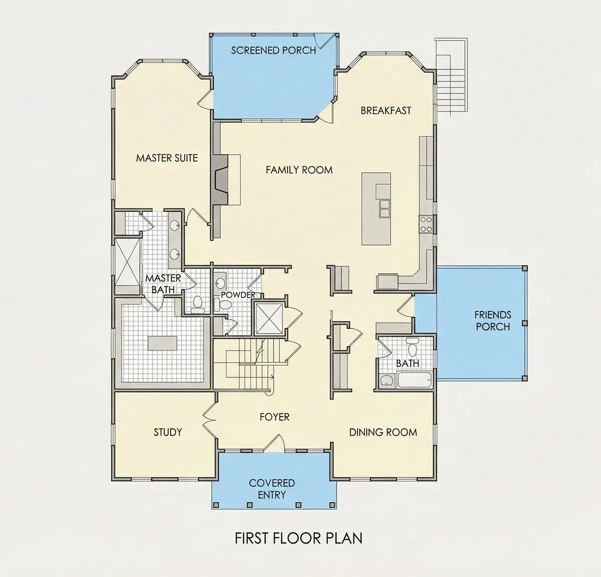 Main Floor 18 – 1.5-Story House Plan with Basement 4539 ft²: 4 Beds, Home Office, 5.5 Baths, Open Floor Plan, without Garage — 24814R