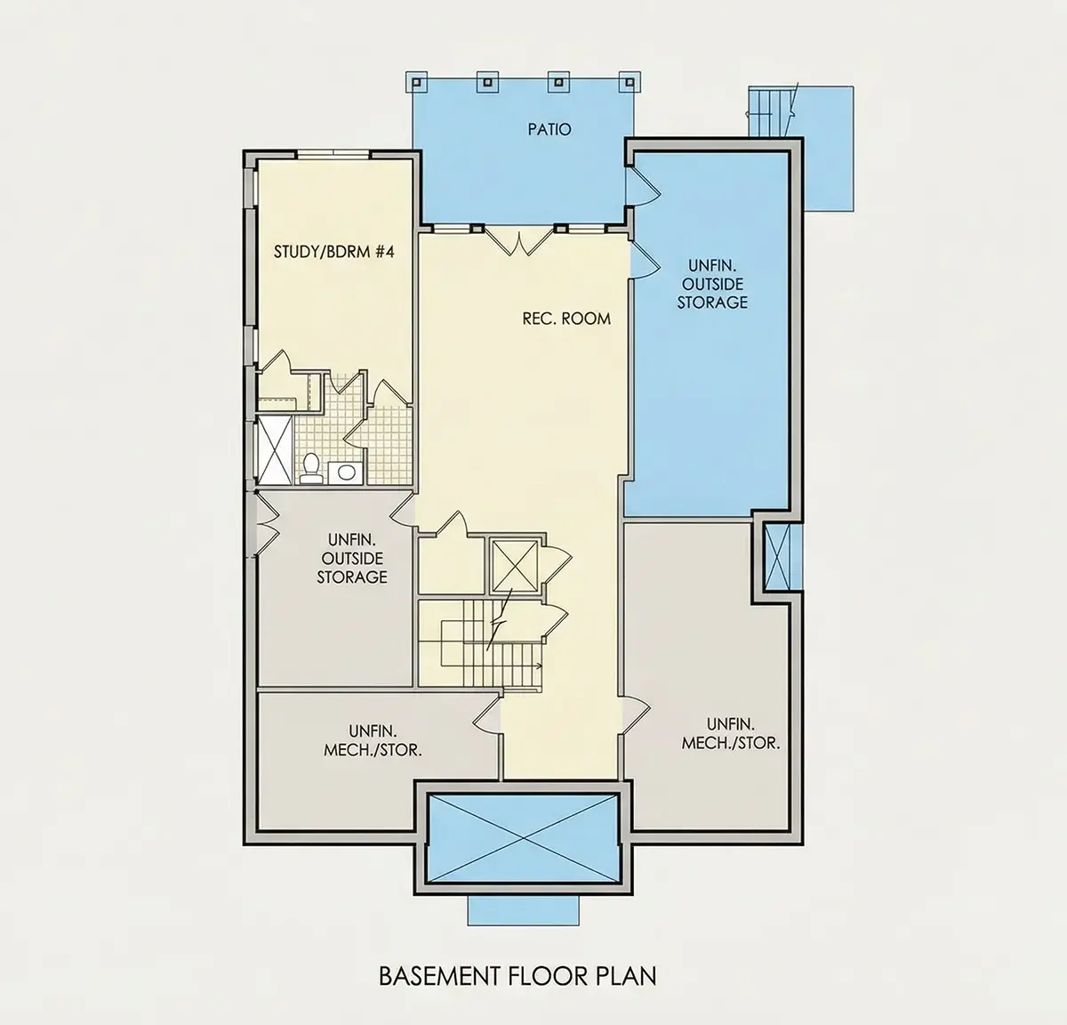Basement 17 – 1.5-Story House Plan with Basement 4539 ft²: 4 Beds, Home Office, 5.5 Baths, Open Floor Plan, without Garage — 24814R