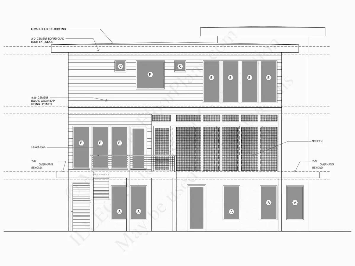 Exterior Elevations 22 – 3-Story House Plan 3779 ft²: 5 Beds, Home Office, 4 Baths, Open Floor Plan, 2-Car Garage — 70598R