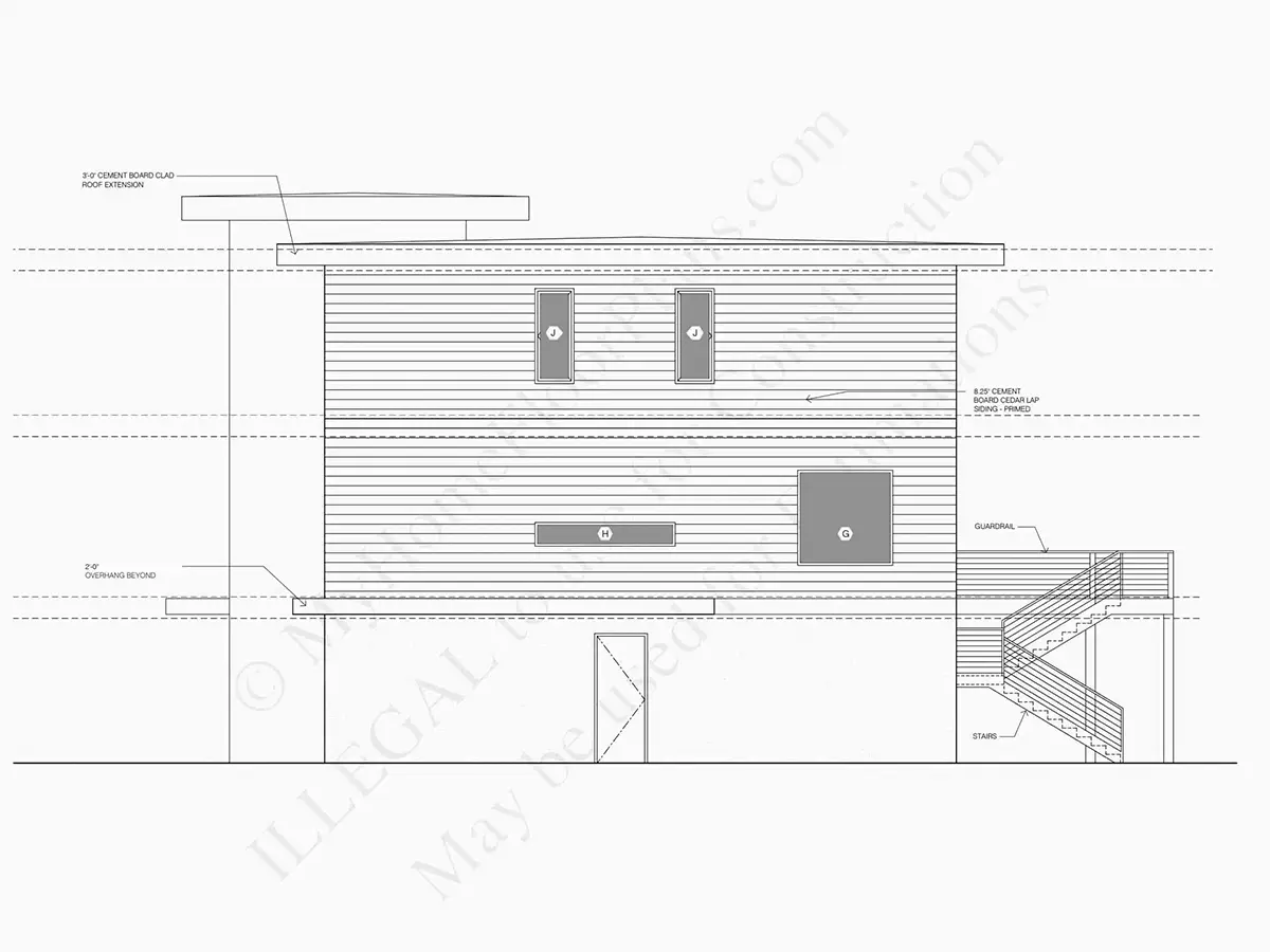 Exterior Elevations 23 – 3-Story House Plan 3779 ft²: 5 Beds, Home Office, 4 Baths, Open Floor Plan, 2-Car Garage — 70598R