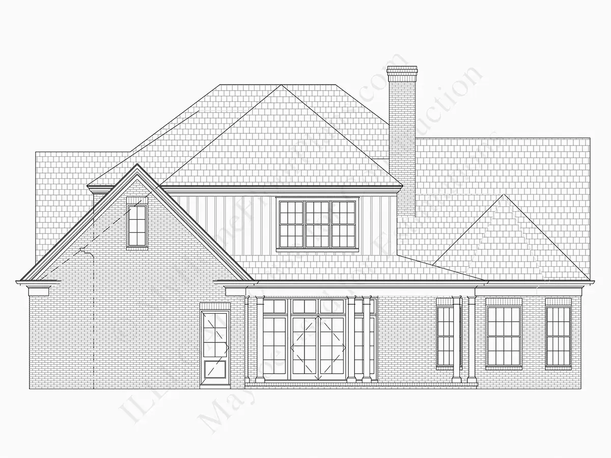 Exterior Elevations 10 – 2-Story House Plan 4563 ft²: 4 Beds, 3.5 Baths, Open Floor Plan, 2-Car Garage — 67106R