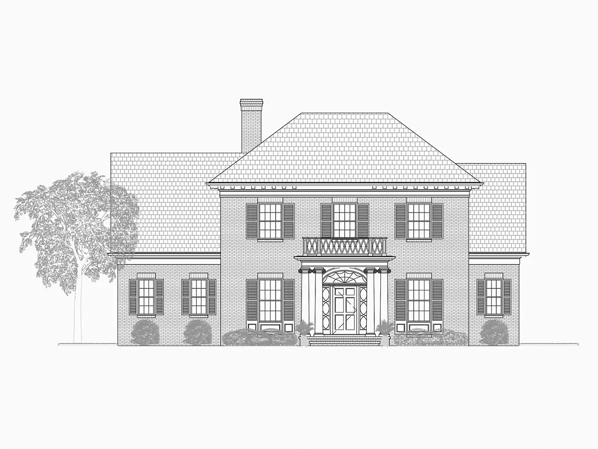 Exterior Elevations 8 – 2-Story House Plan 4563 ft²: 4 Beds, 3.5 Baths, Open Floor Plan, 2-Car Garage — 67106R