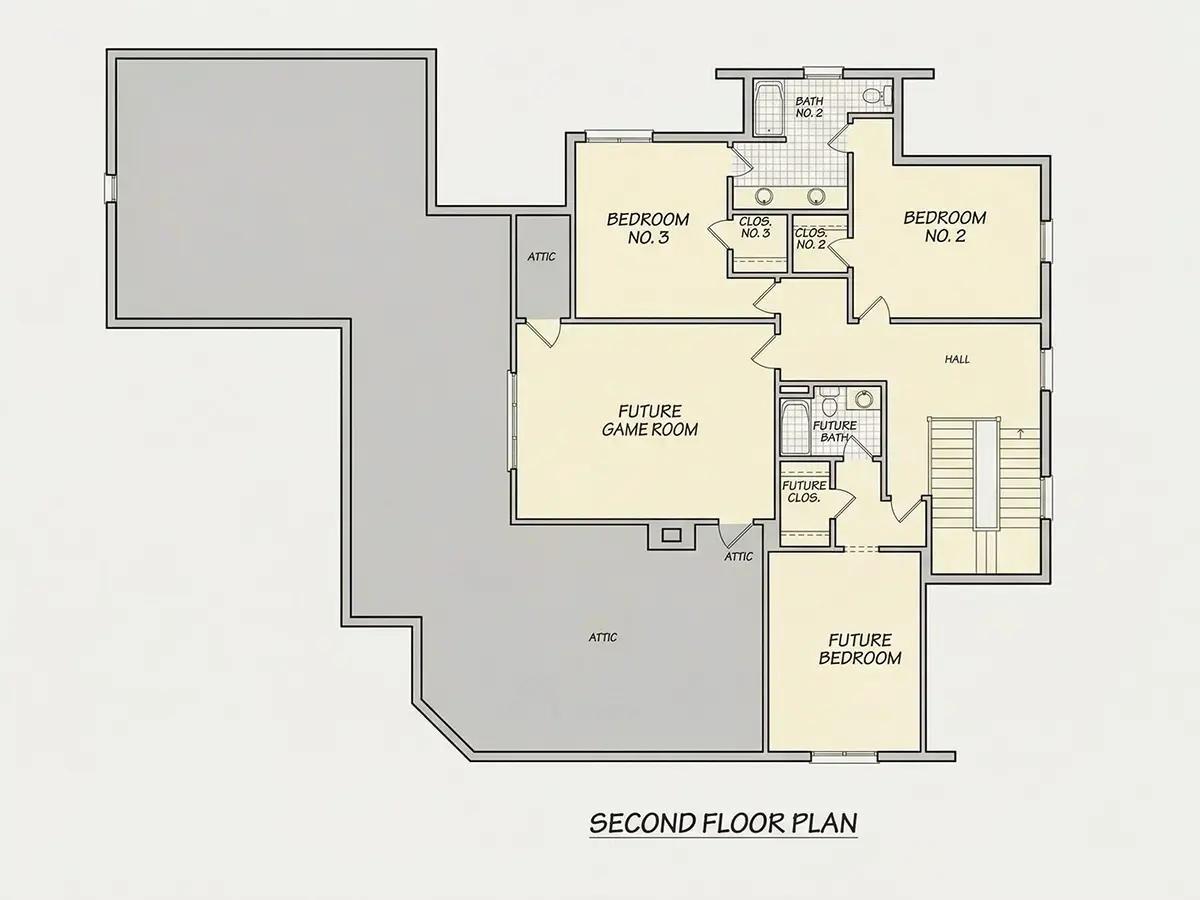 Second Floor 13 – 2-Story House Plan 4563 ft²: 4 Beds, 3.5 Baths, Open Floor Plan, 2-Car Garage — 67106R